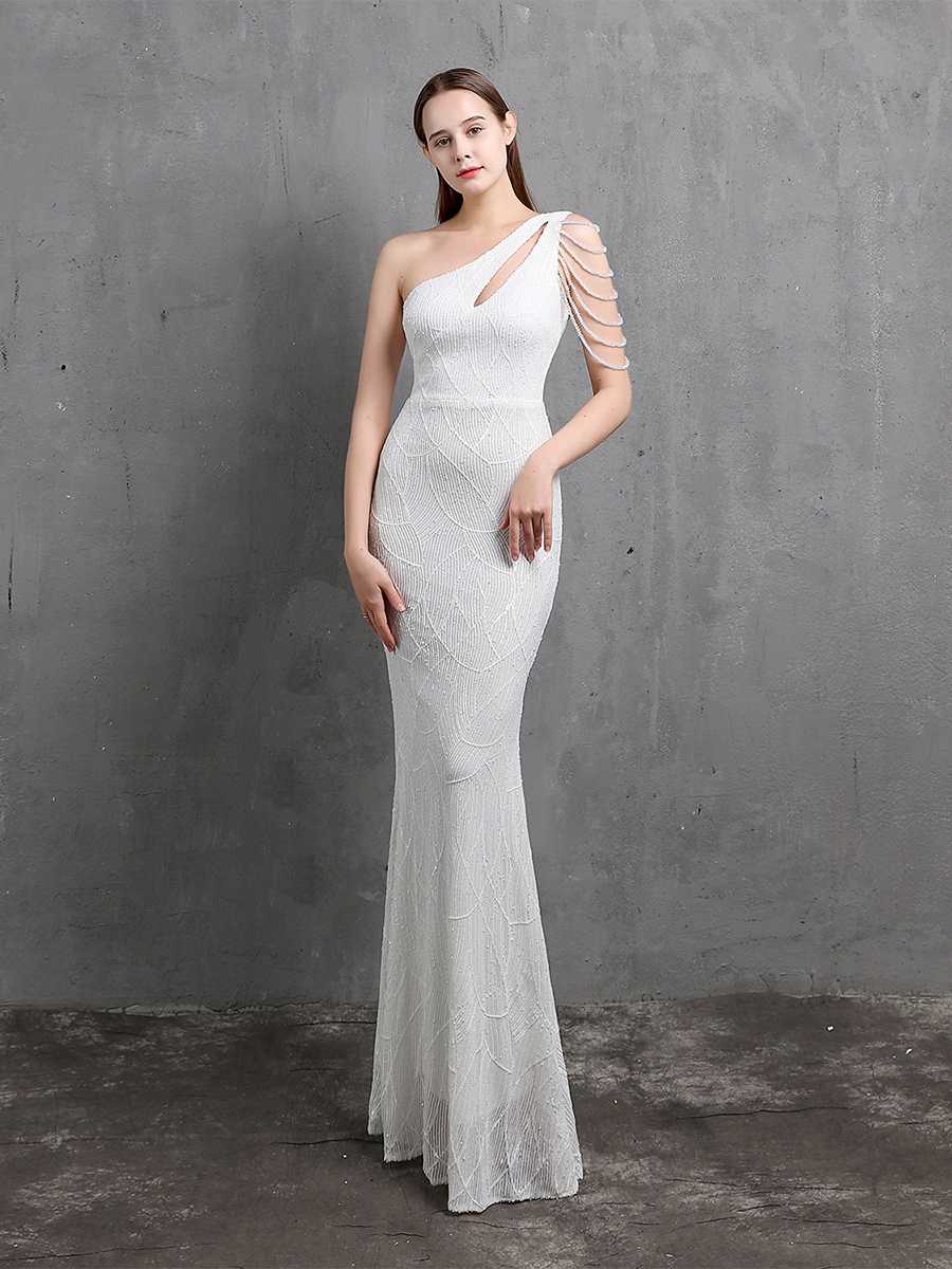 Elegant One-Shoulder Burgundy Sequin Gown