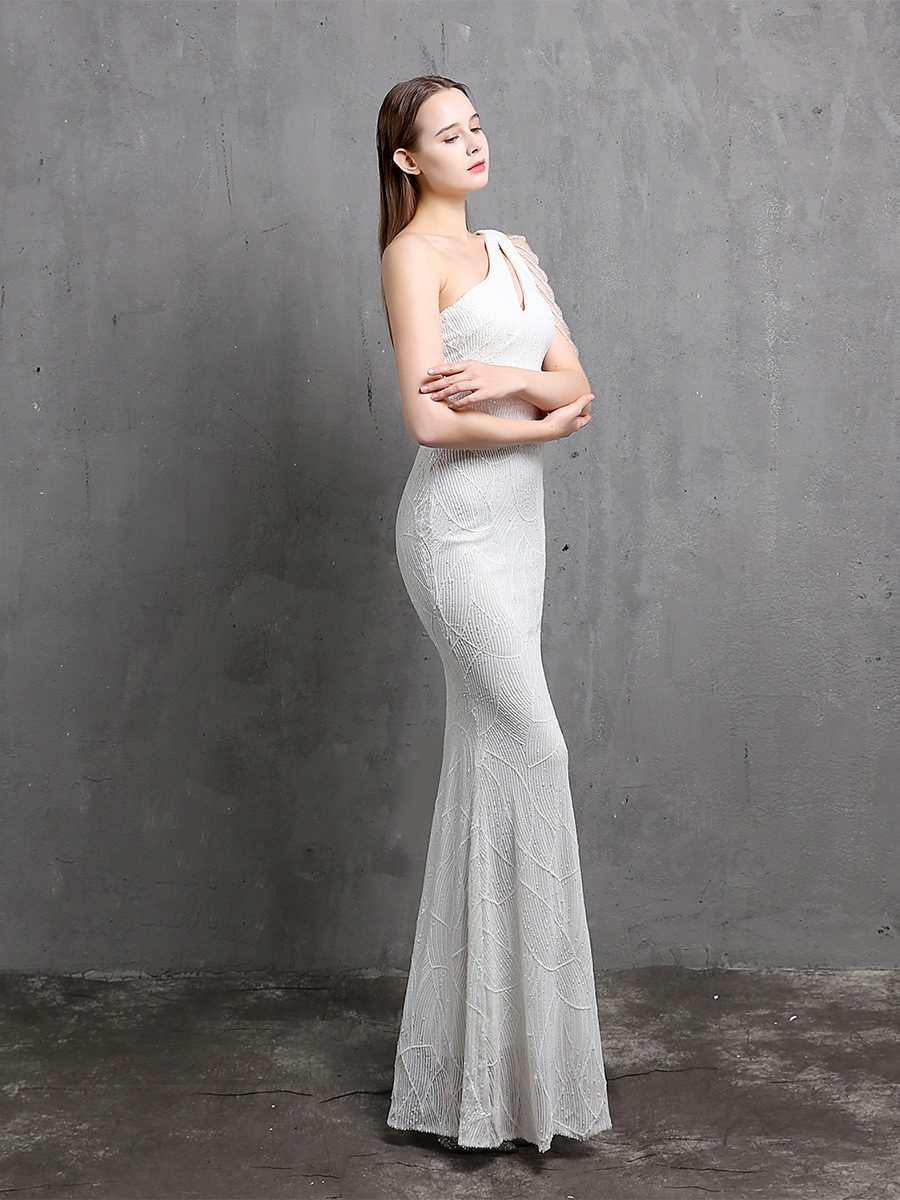 Elegant One-Shoulder Burgundy Sequin Gown