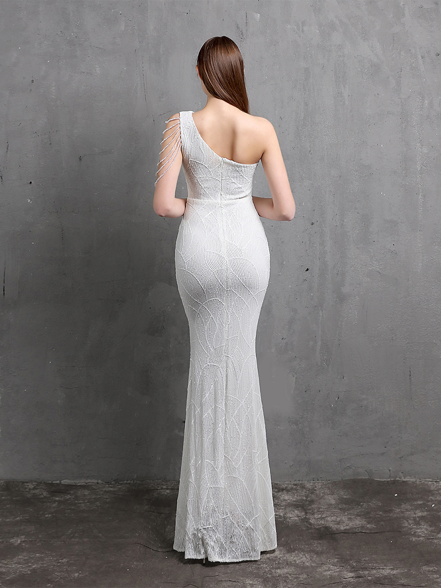 Elegant One-Shoulder Burgundy Sequin Gown
