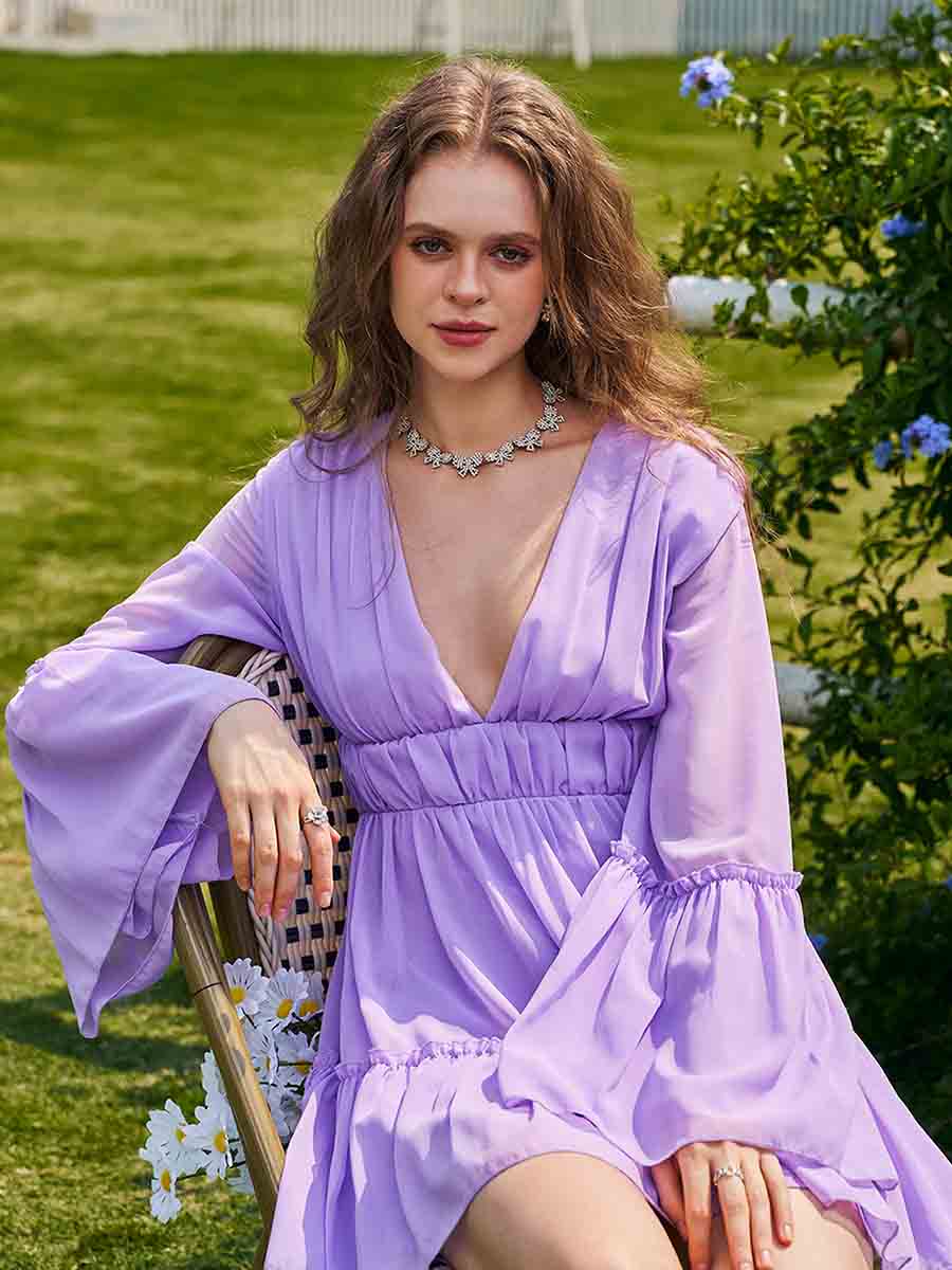 White V-neck Ruffle Hem Vacation Dress
