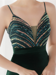 Deep V Neck Top Sequin Velvet Prom Dress