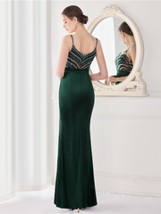 Deep V Neck Top Sequin Velvet Prom Dress