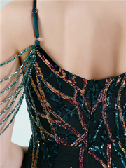 Elegant V-Neck Beads Chain Sequin Mermaid Formal Dress