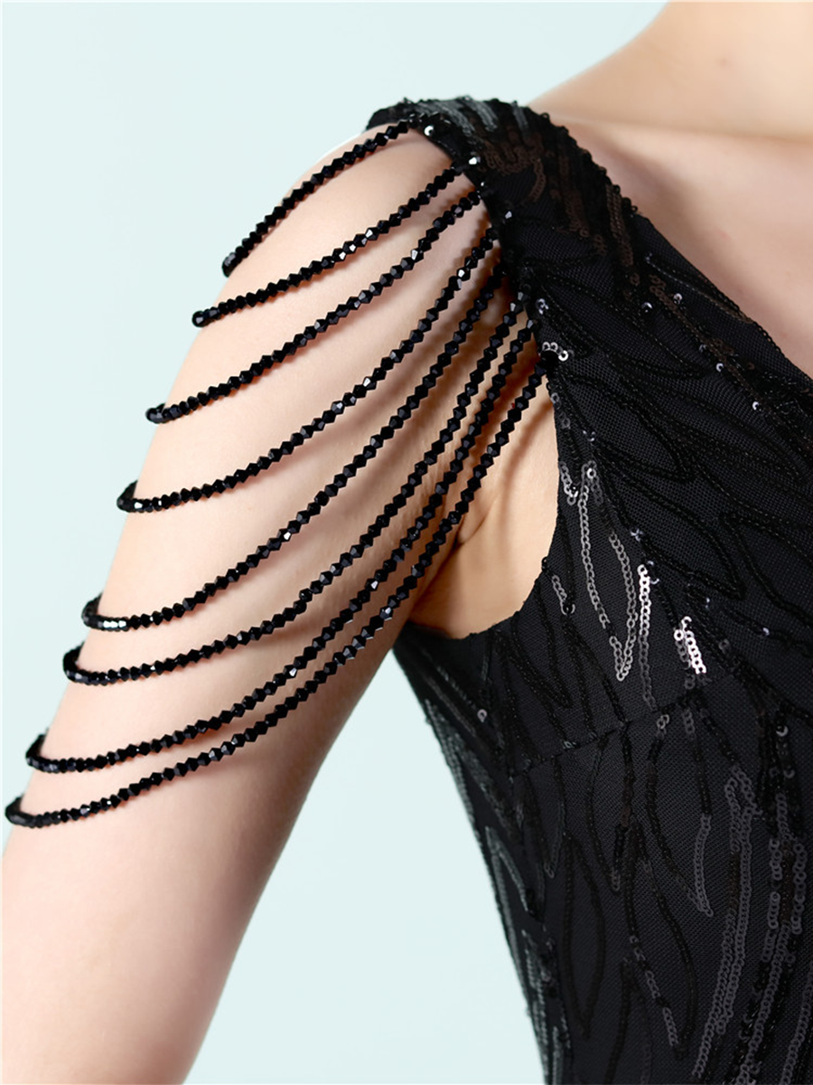 V-Neck Chain Graphic Sequin Prom Dress