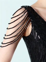 V-Neck Chain Graphic Sequin Prom Dress