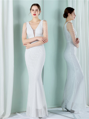 V-Neck Chain Graphic Sequin Prom Dress
