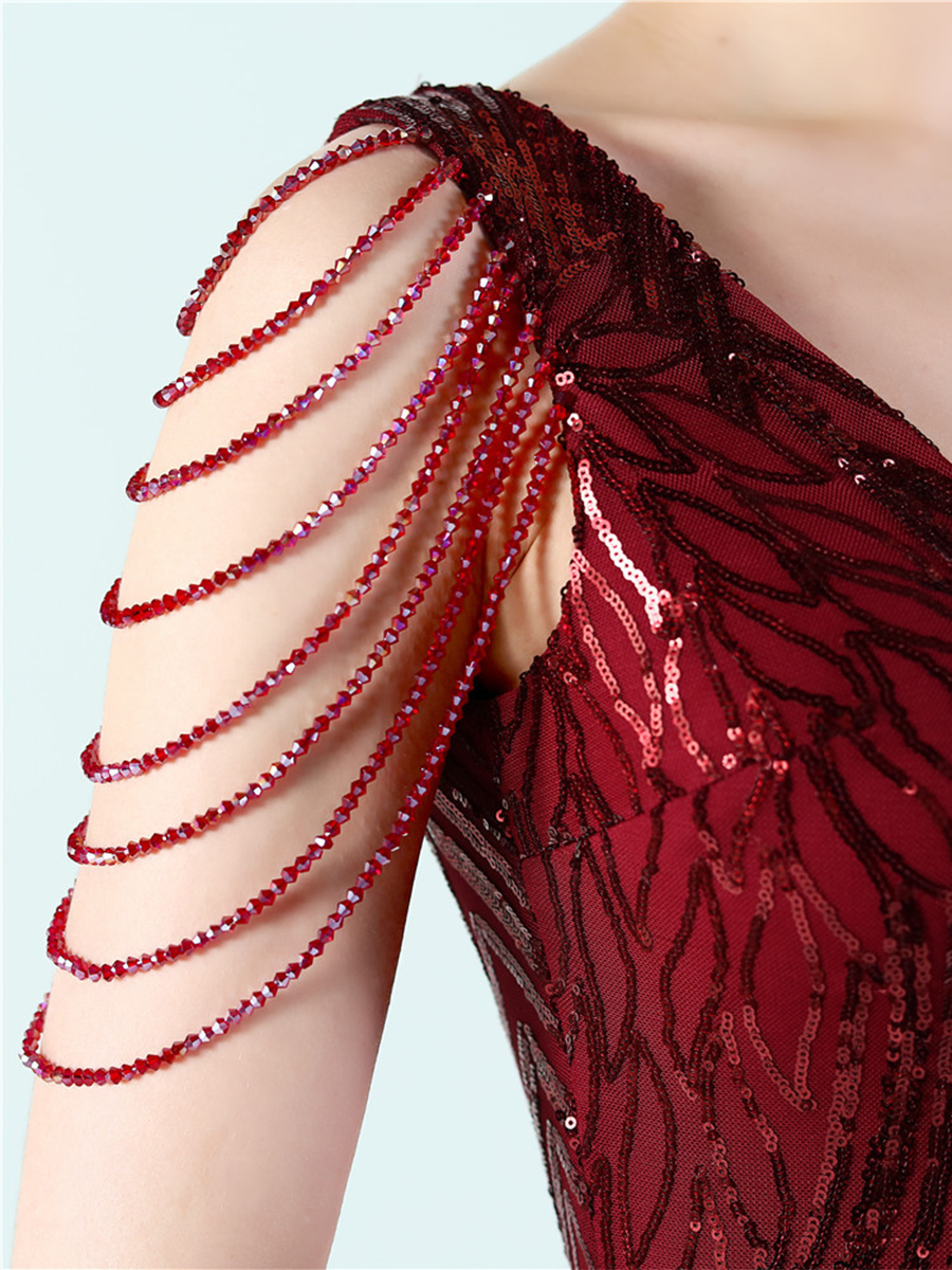 V-Neck Chain Graphic Sequin Prom Dress