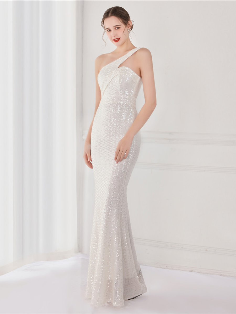 One Shoulder Sequin Prom Dress