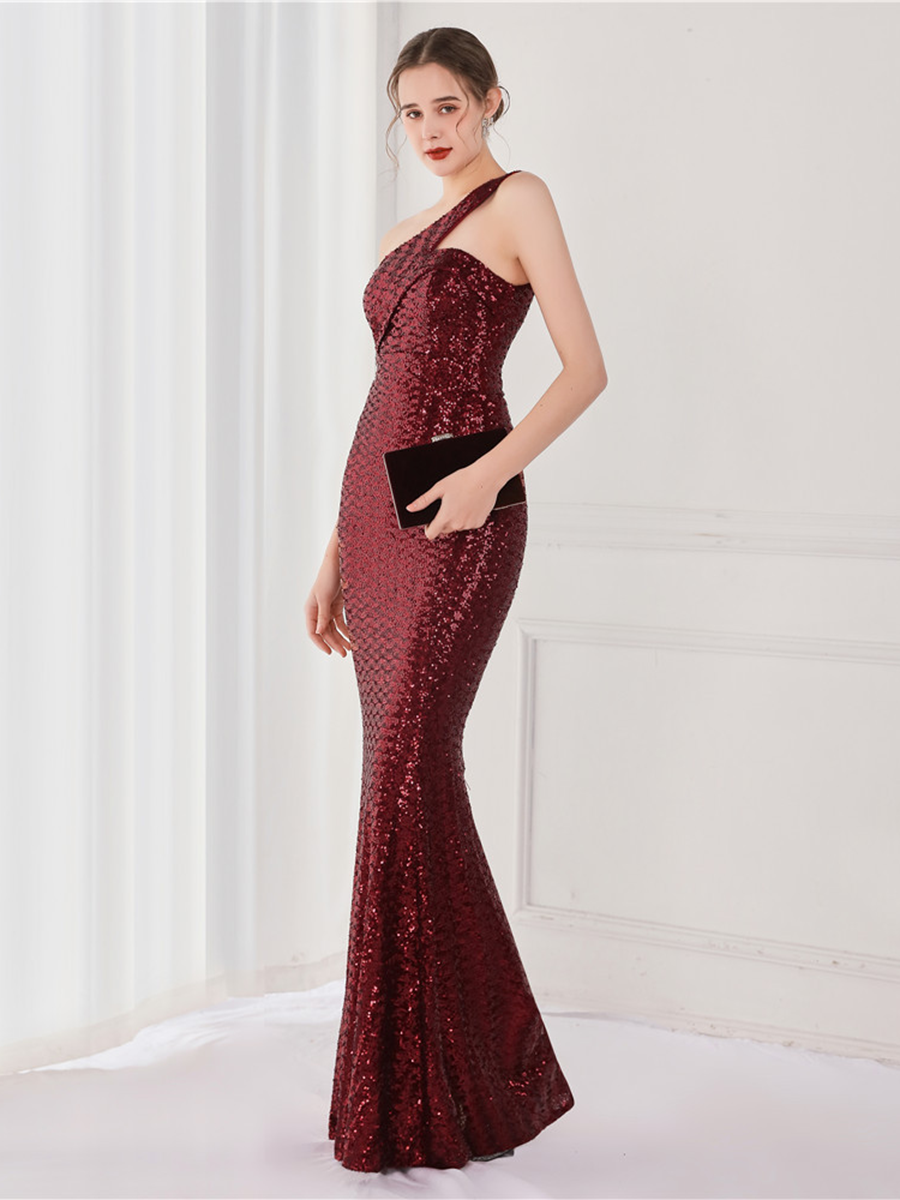 One Shoulder Sequin Prom Dress