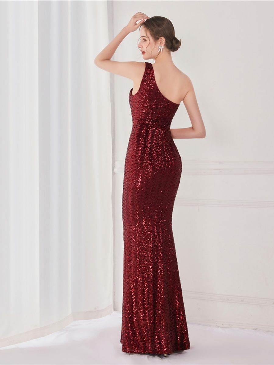 One Shoulder Sequin Prom Dress