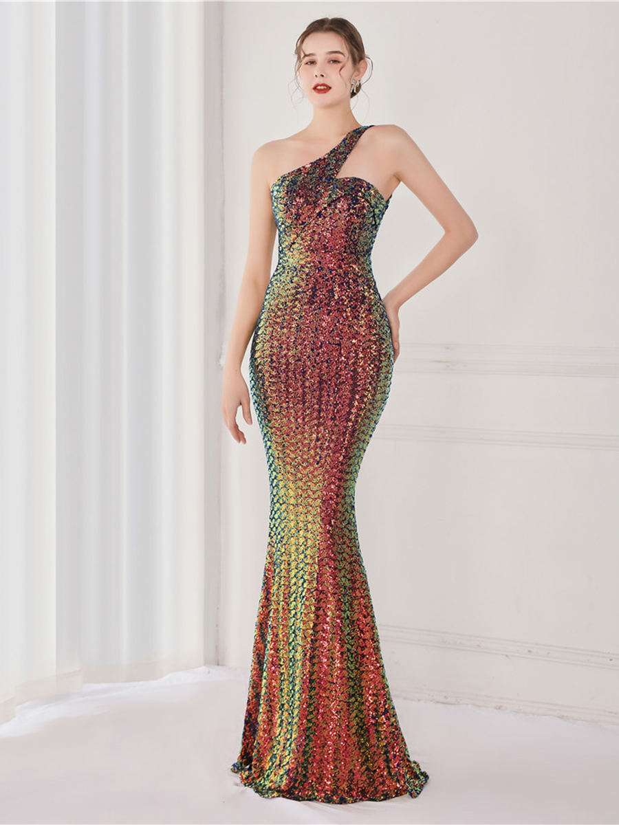 One Shoulder Sequin Prom Dress
