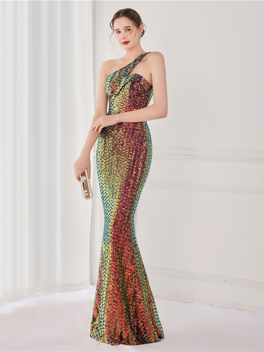 One Shoulder Sequin Prom Dress