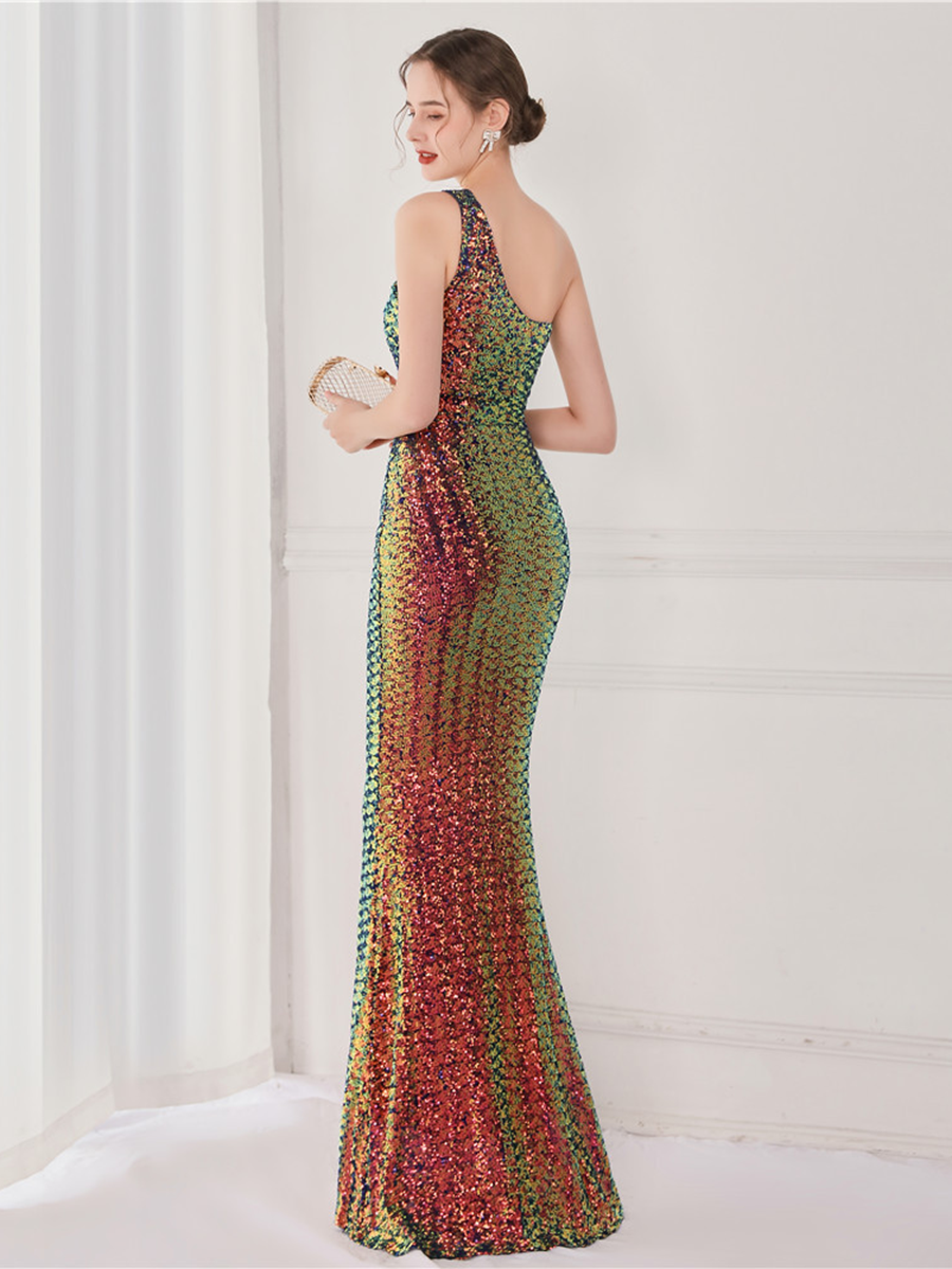 One Shoulder Sequin Prom Dress