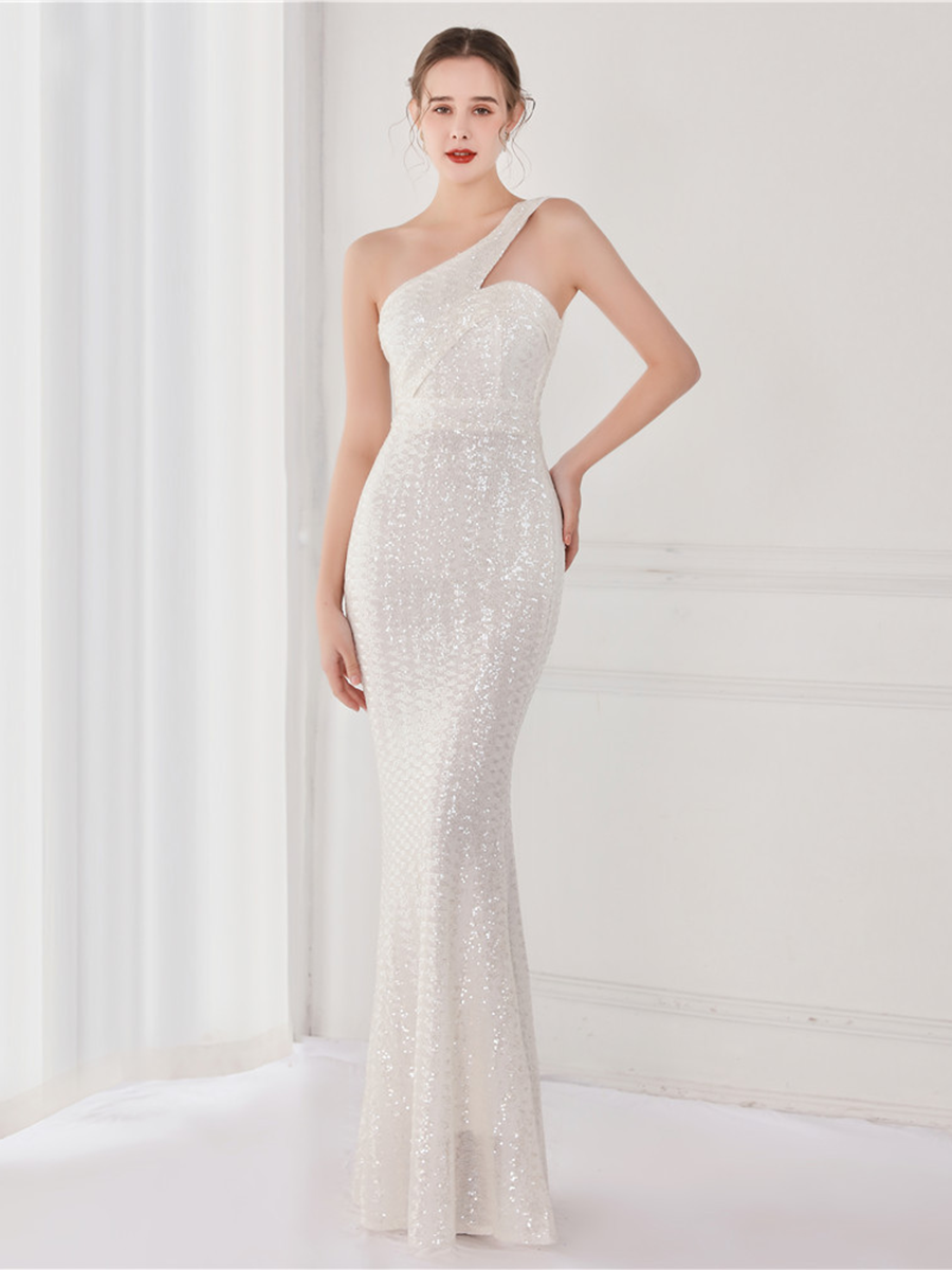 One Shoulder Sequin Prom Dress