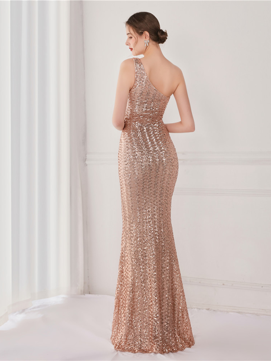 One Shoulder Sequin Prom Dress