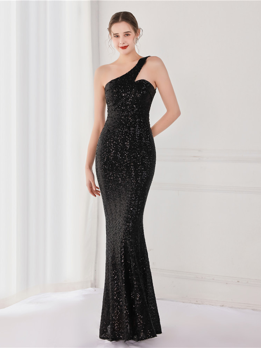 One Shoulder Sequin Prom Dress