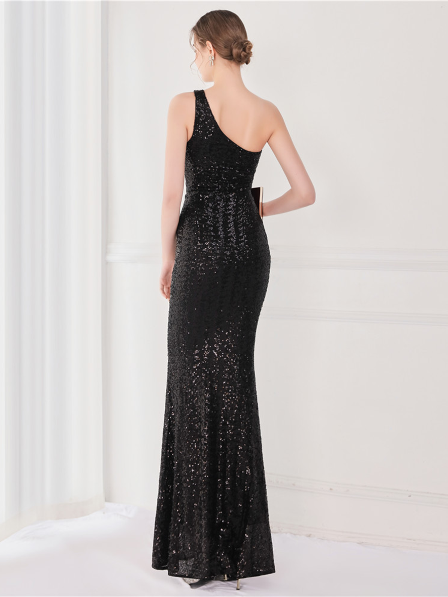 One Shoulder Sequin Prom Dress