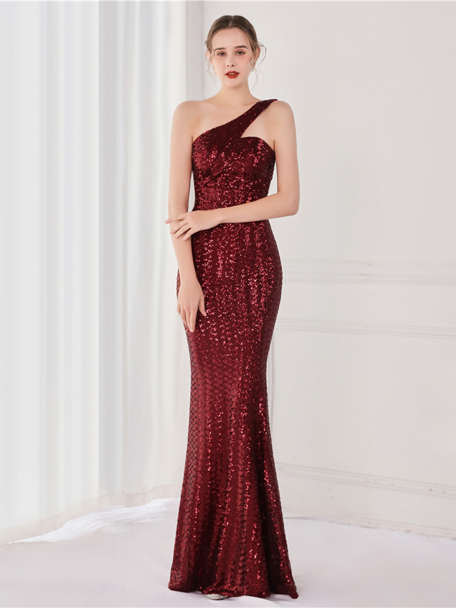 One Shoulder Sequin Prom Dress