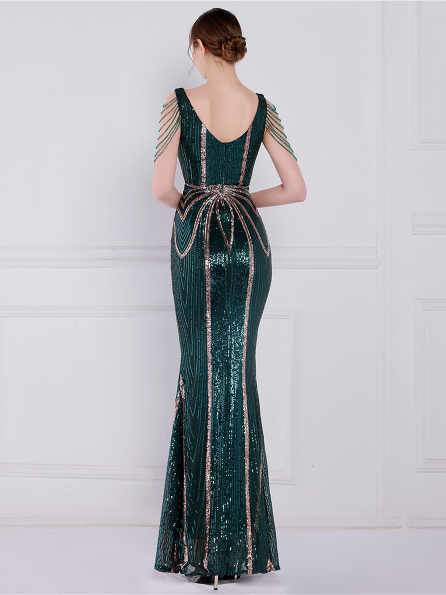 V Neck Elegant Multicolor Maxi Sequin Prom Dress