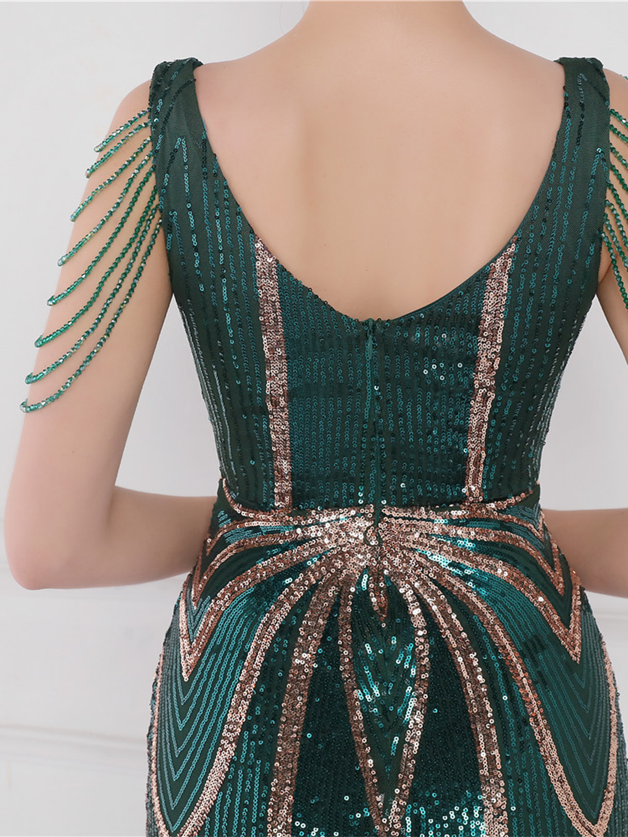 V Neck Elegant Multicolor Maxi Sequin Prom Dress