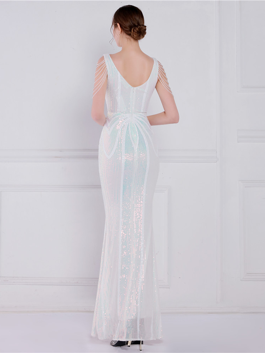 V Neck Elegant Multicolor Maxi Sequin Prom Dress