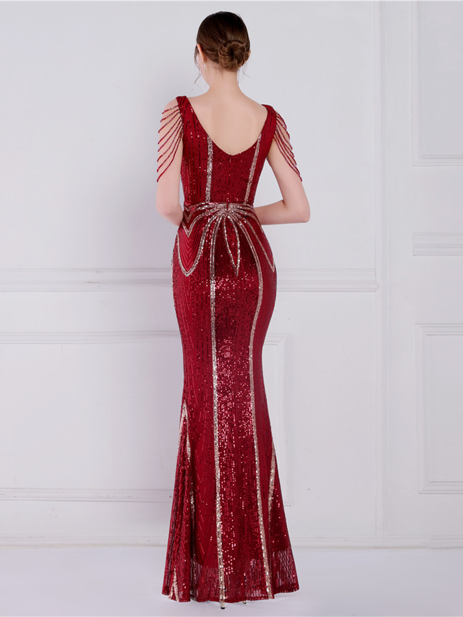 V Neck Elegant Multicolor Maxi Sequin Prom Dress