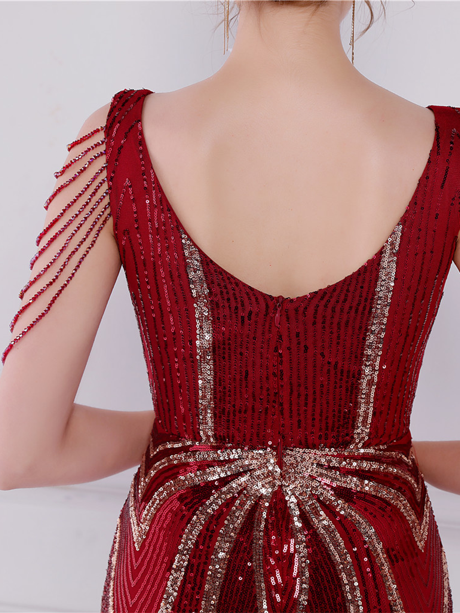 V Neck Elegant Multicolor Maxi Sequin Prom Dress
