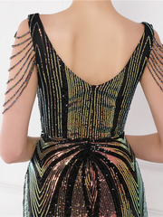 V Neck Elegant Multicolor Maxi Sequin Prom Dress