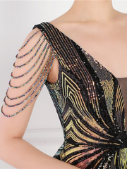 V Neck Elegant Multicolor Maxi Sequin Prom Dress