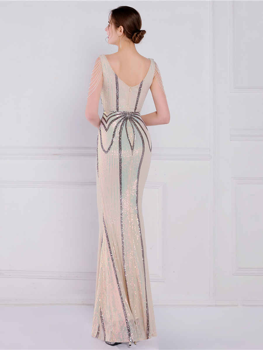 V Neck Elegant Multicolor Maxi Sequin Prom Dress