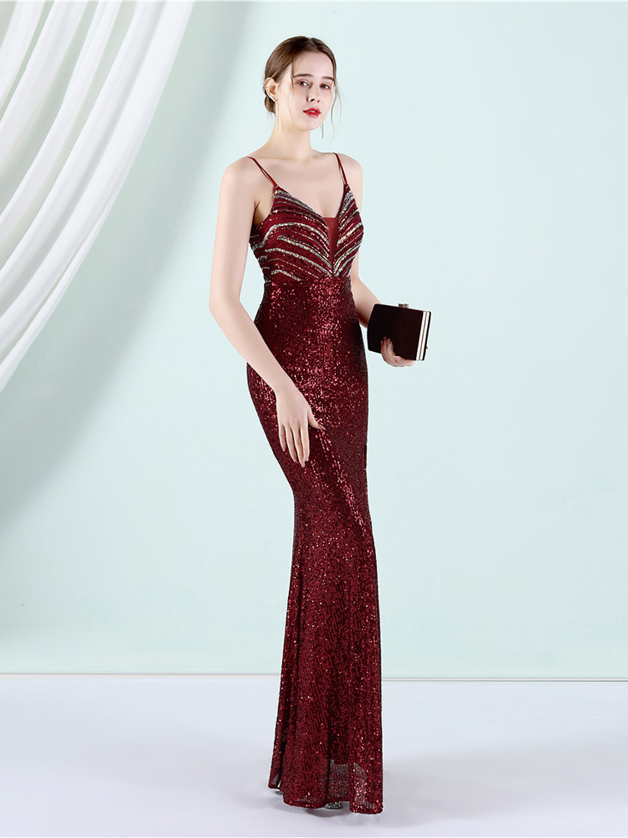 Slit Thigh Backless Green Sequin Formal Dress