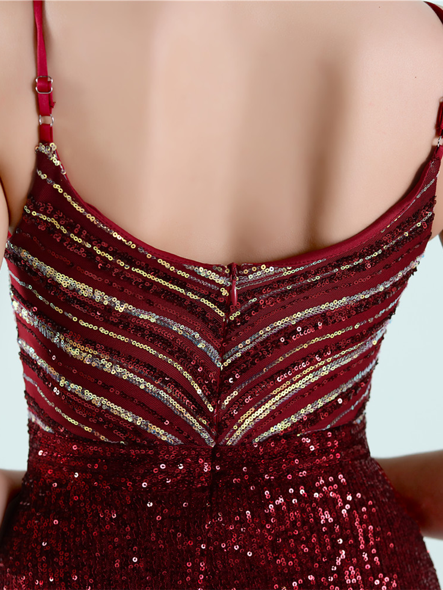 Slit Thigh Backless Green Sequin Formal Dress