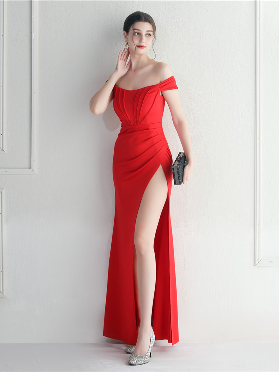 Sexy Off Shoulder Wrap Emerald Green Prom Dress