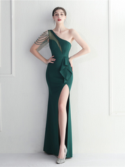 Formal One Shoulder Cutout Black Prom Dress