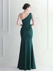 Formal One Shoulder Cutout Black Prom Dress