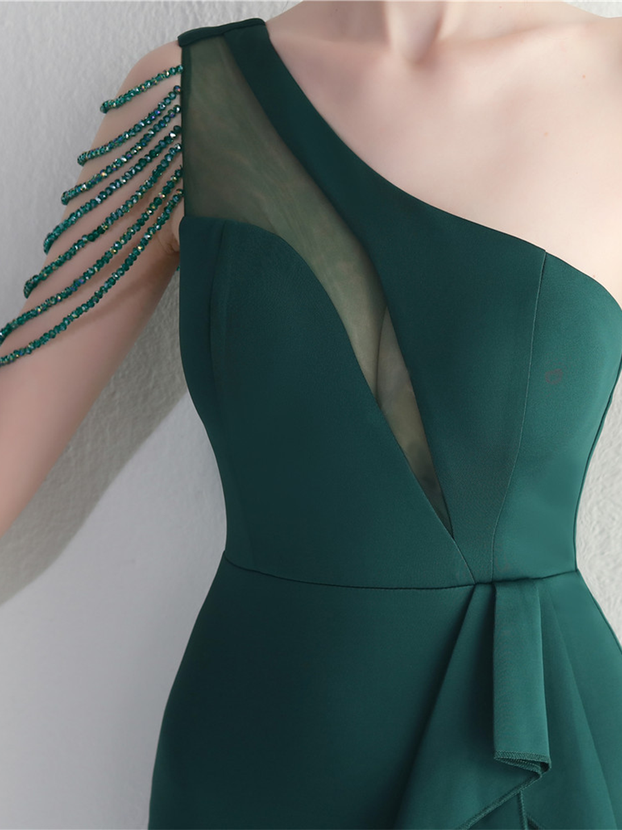 Formal One Shoulder Cutout Black Prom Dress