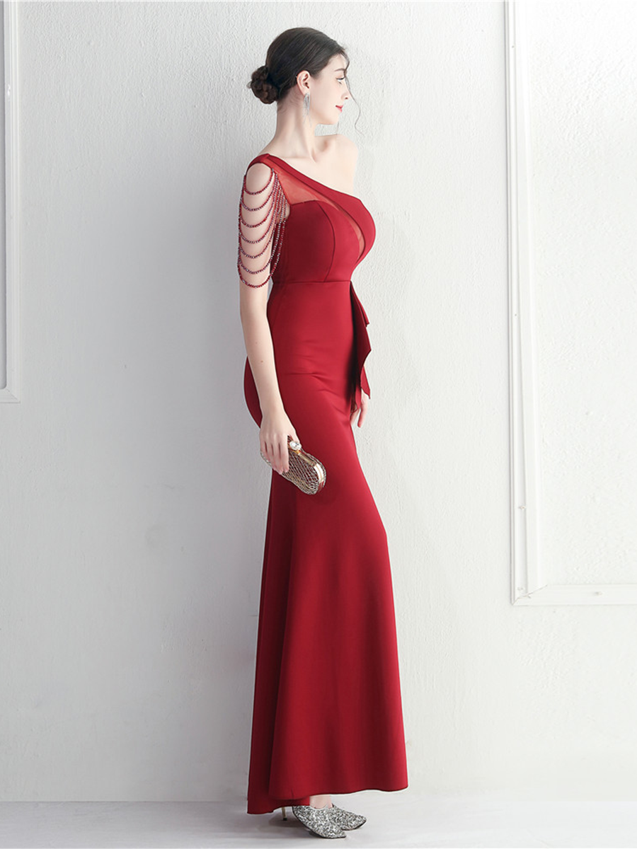Formal One Shoulder Cutout Black Prom Dress