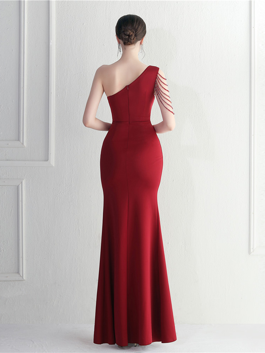 Formal One Shoulder Cutout Black Prom Dress