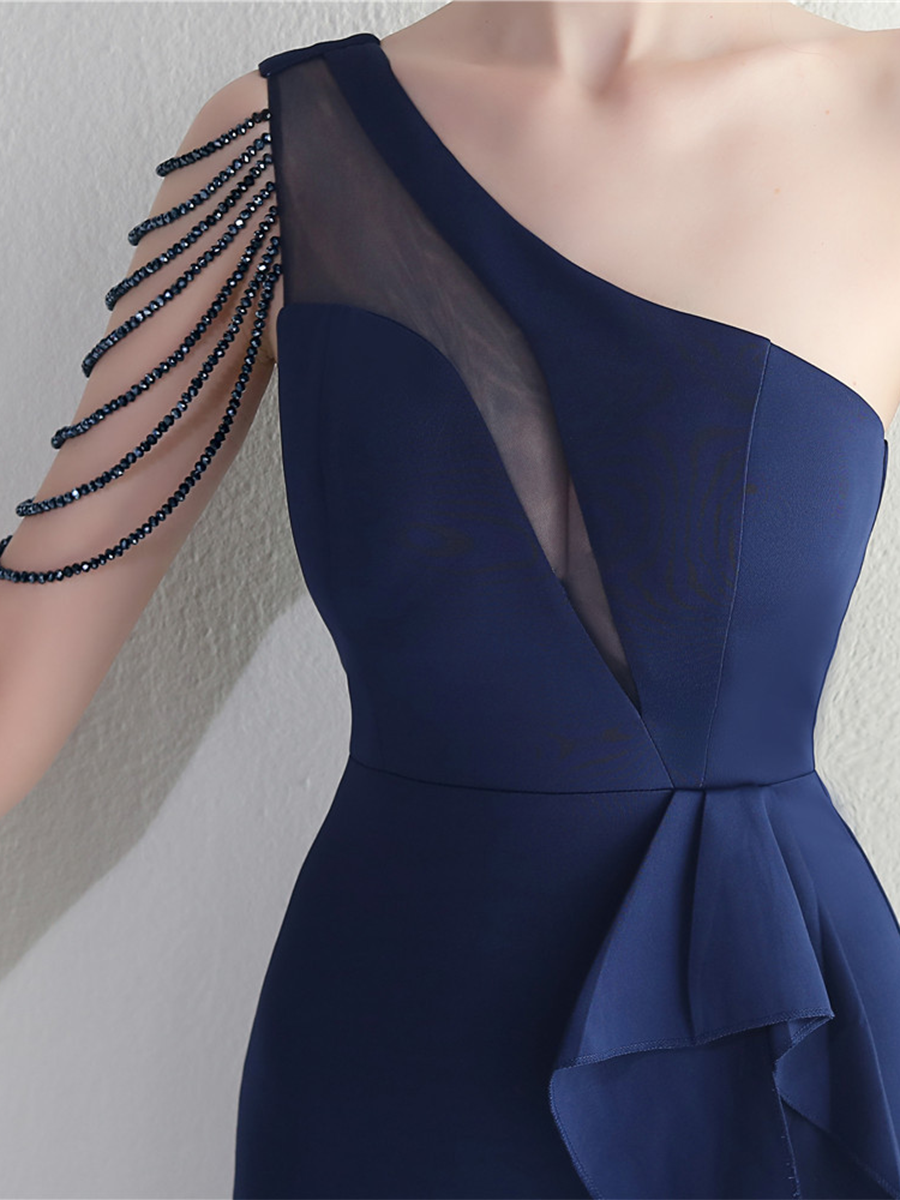 Formal One Shoulder Cutout Black Prom Dress