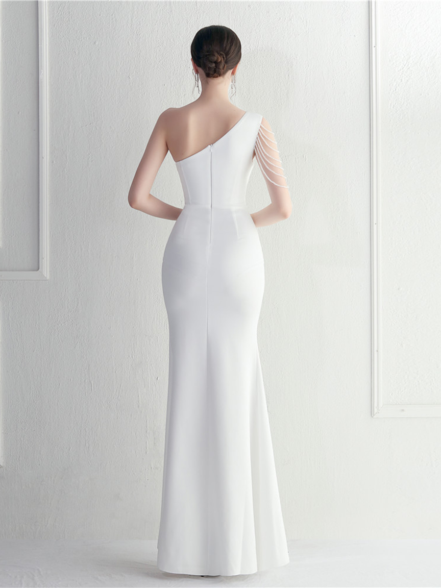 Formal One Shoulder Cutout Black Prom Dress