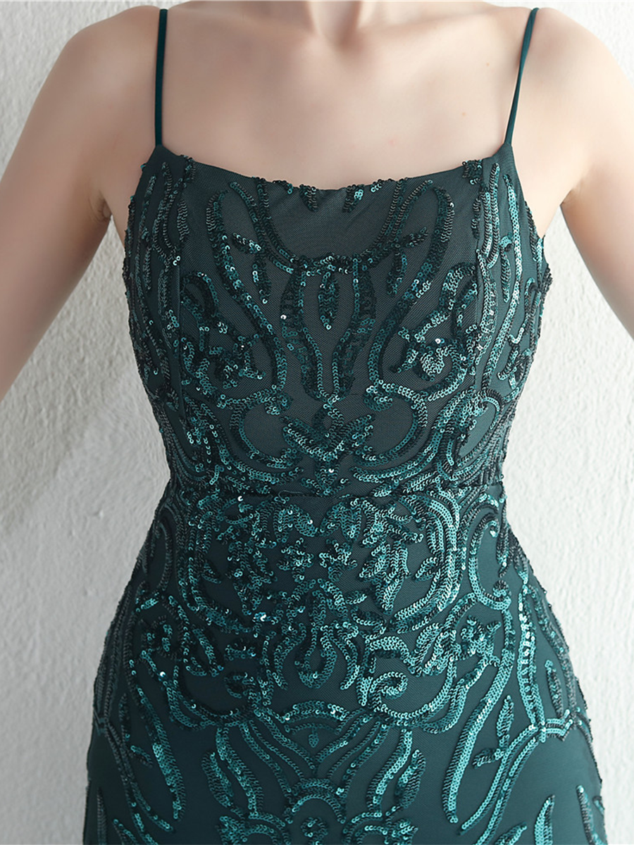Sexy Side Slit Beaded Back Chains Evening Gown