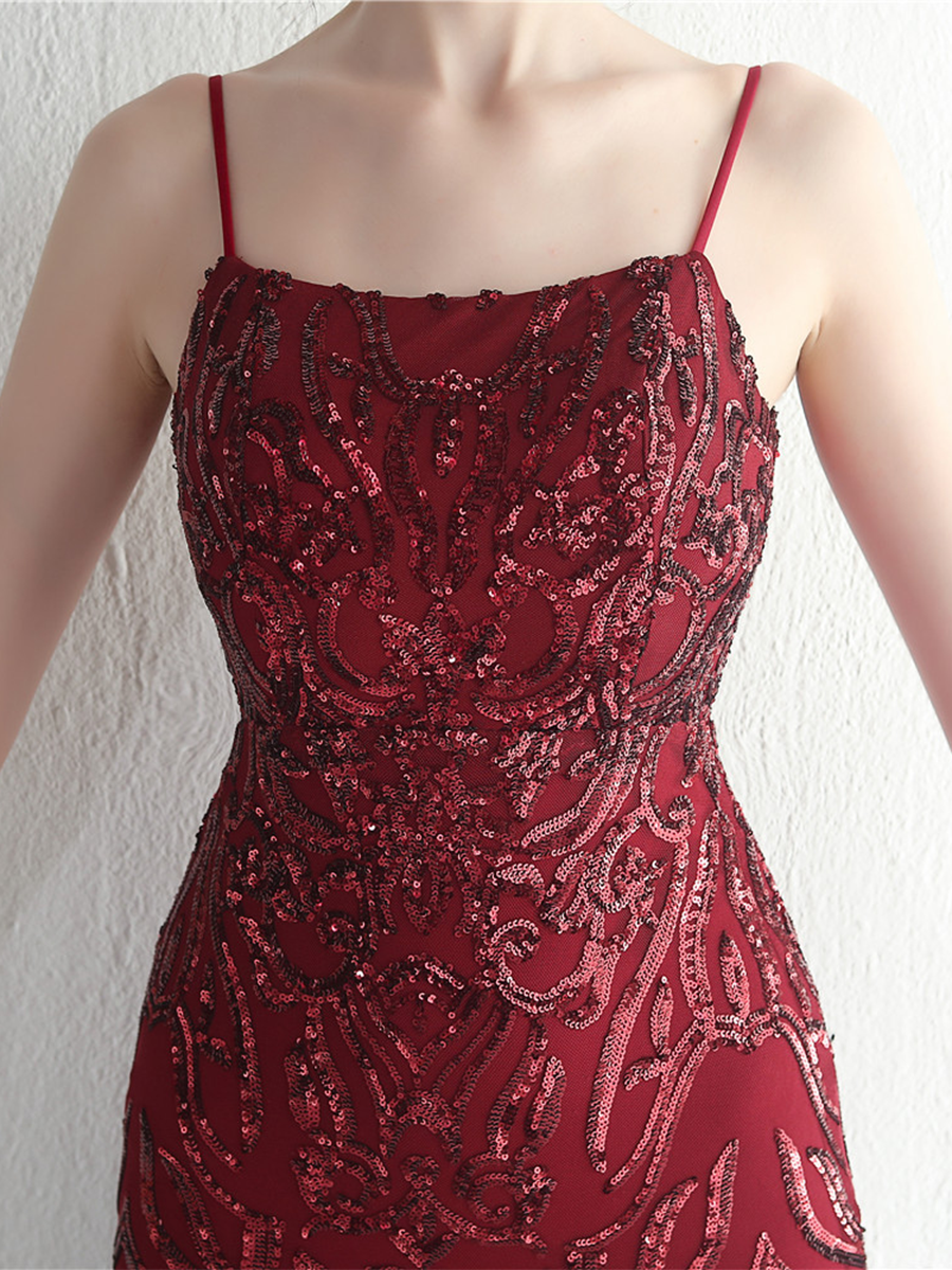 Sexy Side Slit Beaded Back Chains Evening Gown