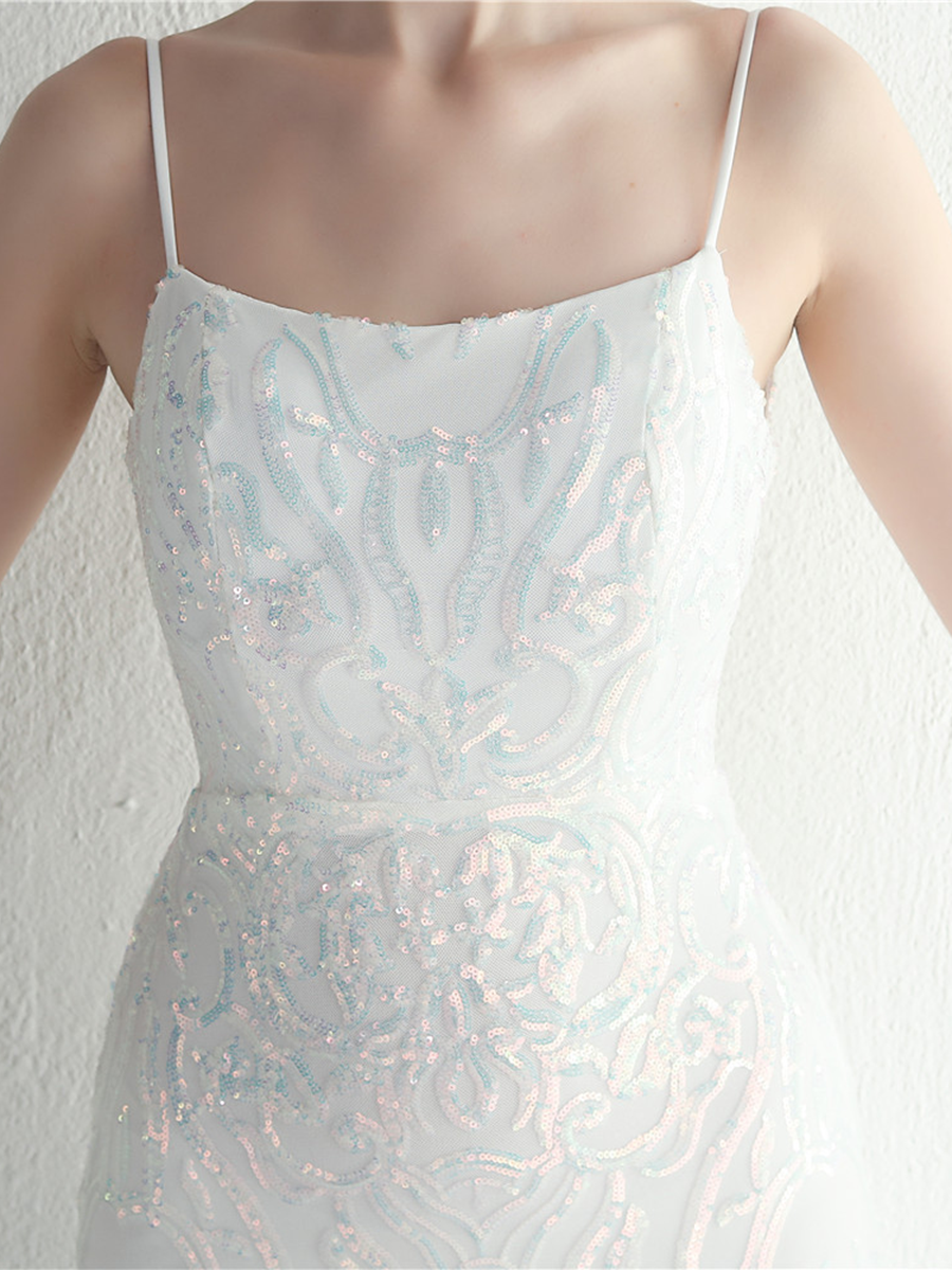 Sexy Side Slit Beaded Back Chains Evening Gown