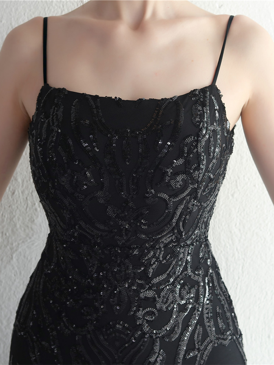 Sexy Side Slit Beaded Back Chains Evening Gown