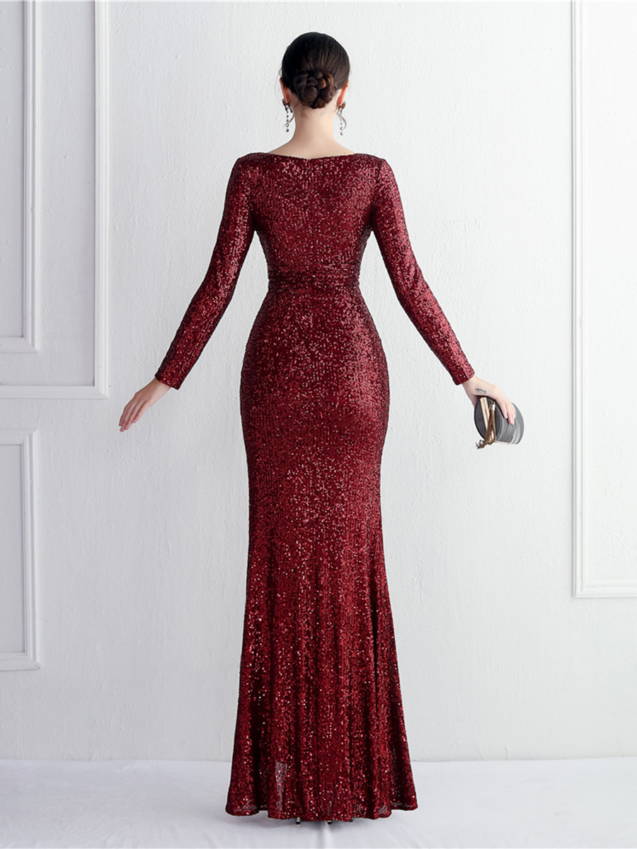 Formal V-Neck Sequin Prom Dress