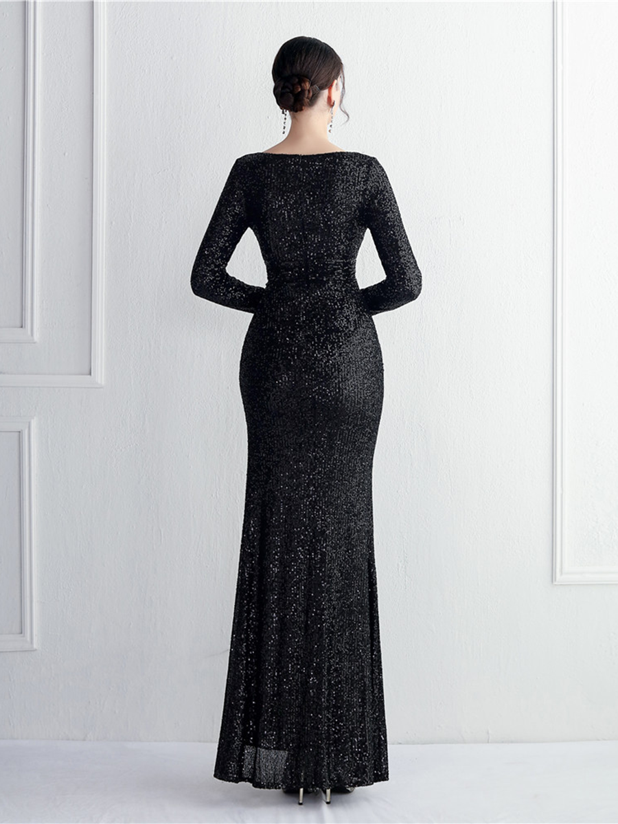 Formal V-Neck Sequin Prom Dress