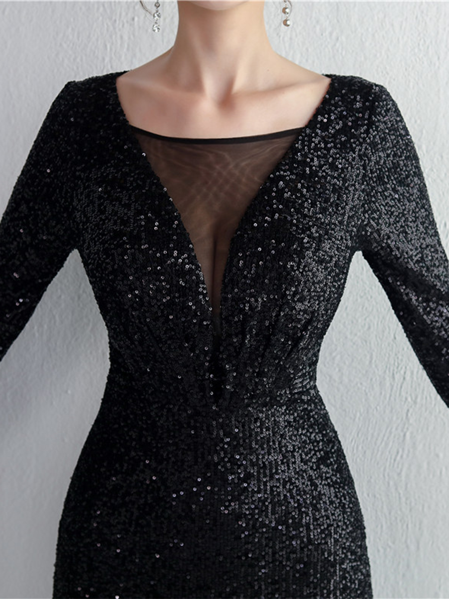 Formal V-Neck Sequin Prom Dress