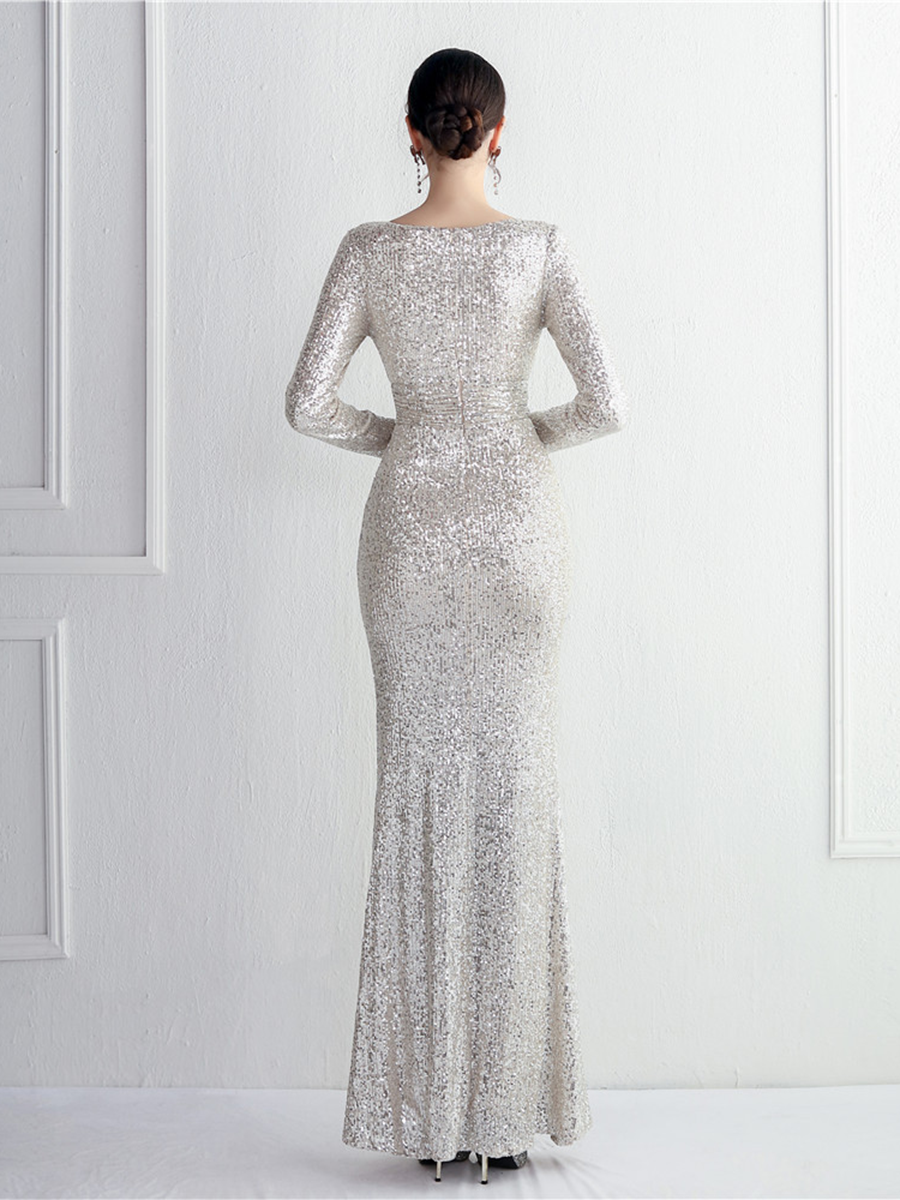 Formal V-Neck Sequin Prom Dress