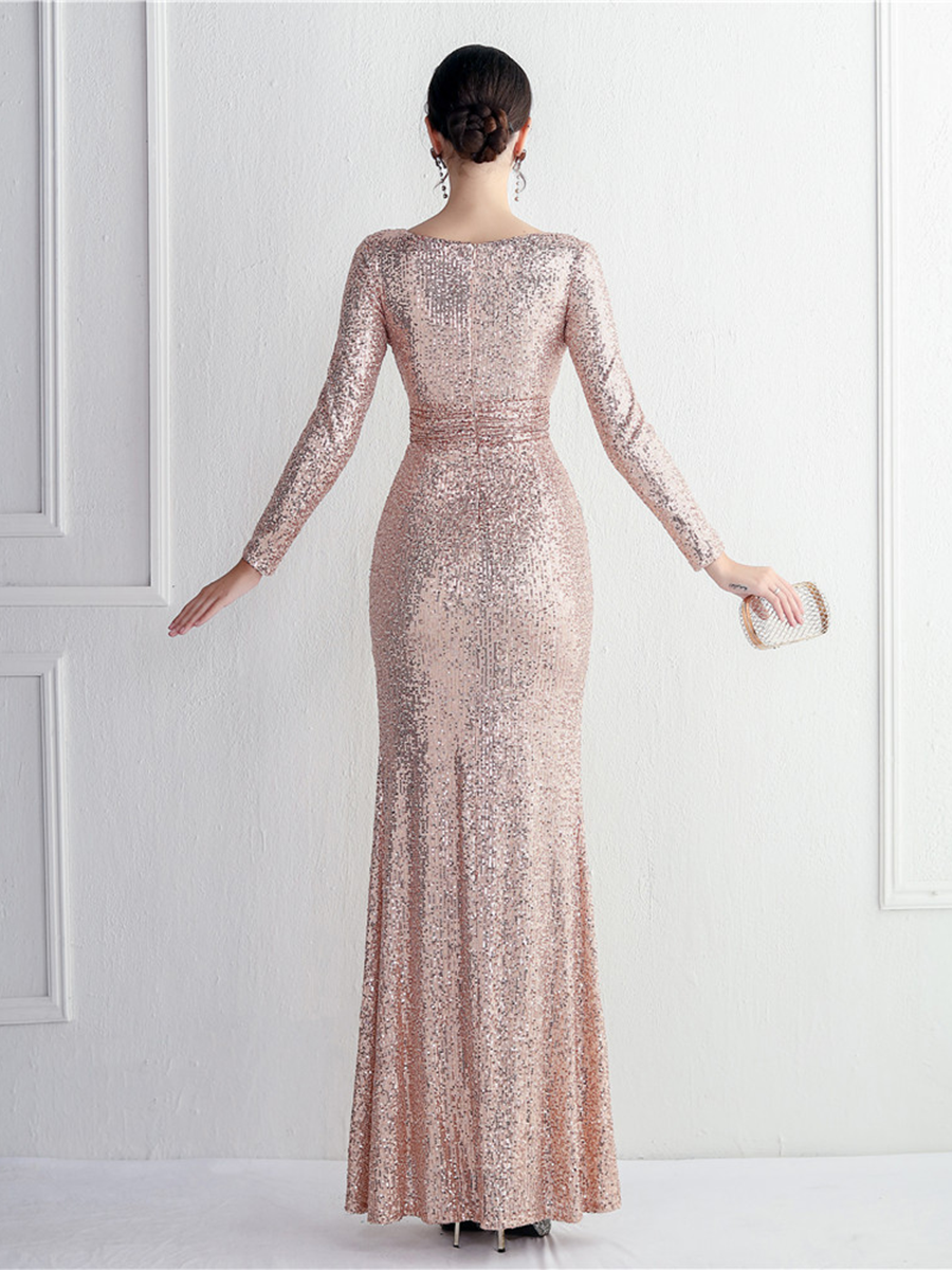 Formal V-Neck Sequin Prom Dress