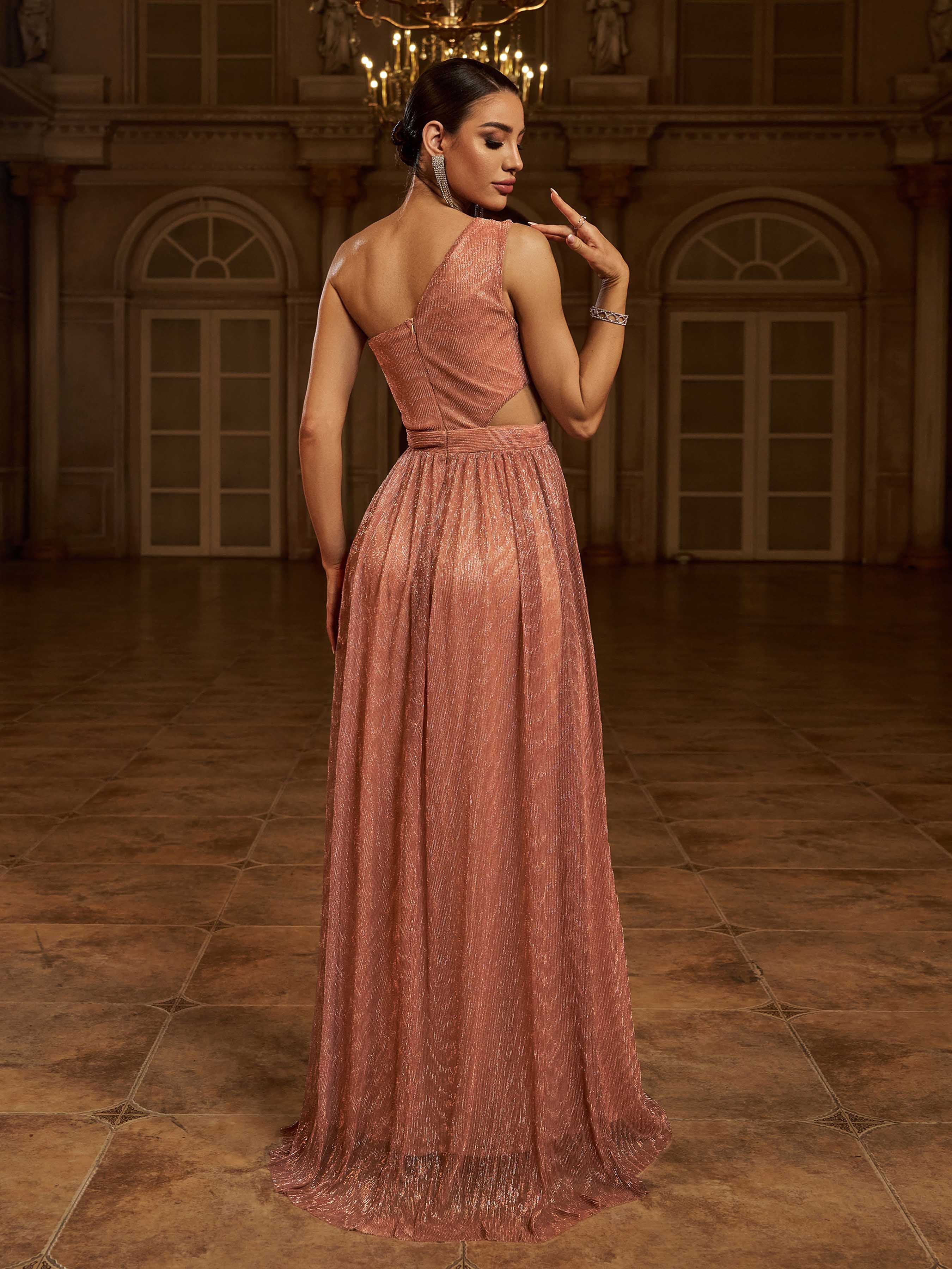 One Shoulder Cutout A-line Split Bridesmaid Dress MCB0939